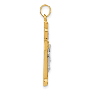14k Two-tone Gold Hollow INRI Crucifix Pendant XR2090