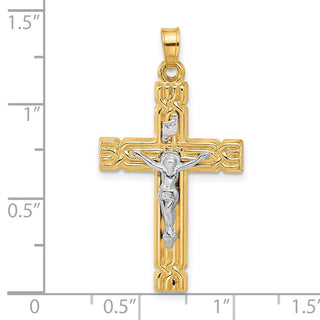 14k Two-tone Gold Hollow INRI Crucifix Pendant XR2090