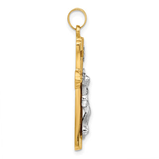 14k Two-tone Gold Grooved Hollow INRI Crucifix Pendant