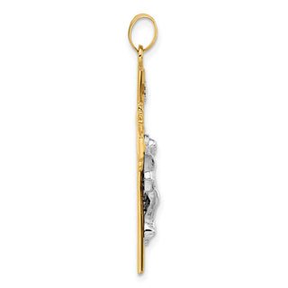 14k Two-tone Gold Textured Hollow INRI Crucifix Pendant