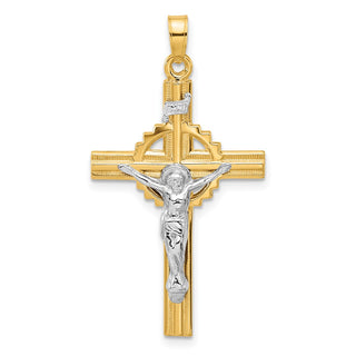 14k Two-tone Gold Textured Hollow INRI Crucifix Pendant