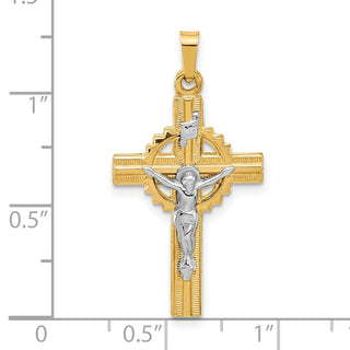 14k Two-tone Gold Hollow INRI Crucifix Pendant XR2094