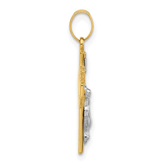 14k Two-tone Gold Hollow INRI Crucifix Pendant XR2095