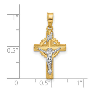 14k Two-tone Gold Hollow INRI Crucifix Pendant XR2095