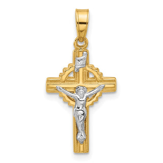 14k Two-tone Gold Hollow INRI Crucifix Pendant XR2095