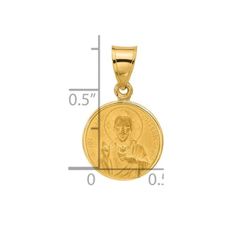 14K Yellow Gold Polished and Satin Solid Sacred Heart of Jesus Medal Pendant
