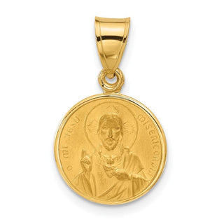 14K Yellow Gold Polished and Satin Solid Sacred Heart of Jesus Medal Pendant