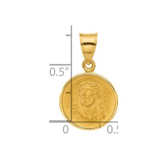 14K Yellow Gold Polished and Satin Solid Face of Jesus Medal Pendant