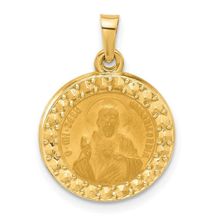 14K Yellow Gold Hollow Sacred Heart of Jesus Medal Pendant