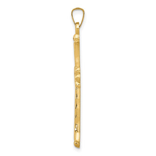 14k Yellow Gold Hollow Fleur De Lis Cross Pendant XR210