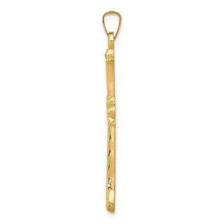 14k Yellow Gold Hollow Fleur De Lis Cross Pendant XR210