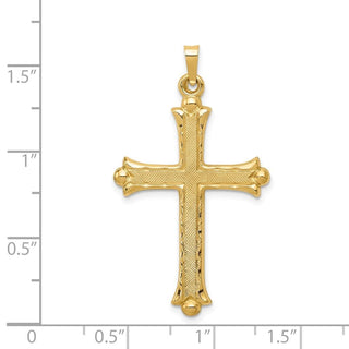 14k Yellow Gold Hollow Fleur De Lis Cross Pendant XR210