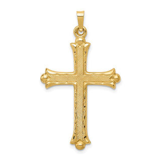 14k Yellow Gold Hollow Fleur De Lis Cross Pendant XR210