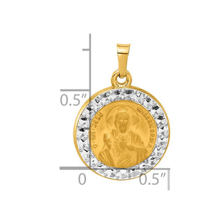14K Yellow Gold and White Rhodium-plating Hollow Sacred Heart of Jesus Medal Pendant