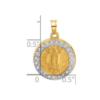 14K Yellow Gold and Rhodium-plating Hollow Lady of Guadalupe Pendant