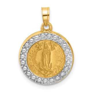 14K Yellow Gold and Rhodium-plating Hollow Lady of Guadalupe Pendant