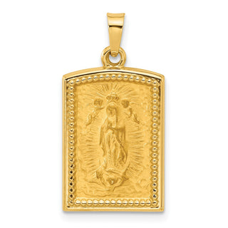 14K Yellow Gold Rectangular Hollow Our Lady of Guadalupe Medal Pendant
