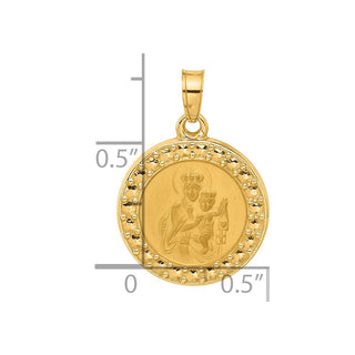 14K Yellow Gold Hollow Our Lady of Mt Carmel Medal Pendant