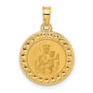 14K Yellow Gold Hollow Our Lady of Mt Carmel Medal Pendant