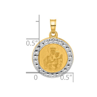 14K Yellow Gold and White Rhodium-plating Hollow Our Lady of Mt Carmel Medal Pendant