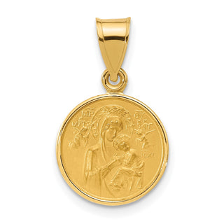 14K Yellow Gold Polished and Satin Solid Our Lady of Perpetual Help Medal Pendant