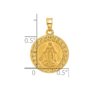 14K Yellow Gold Hollow Miraculous Mary Plain Back Medal Pendant