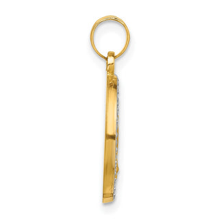 14K Yellow Gold and White Rhodium-plating Hollow Miraculous Mary Plain Back Medal Pendant