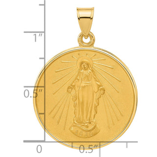 14K Yellow Gold Polished and Satin Solid Miraculous Mary Plain Back Medal Pendant XR2110
