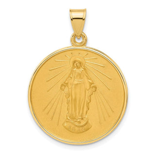 14K Yellow Gold Polished and Satin Solid Miraculous Mary Plain Back Medal Pendant XR2110