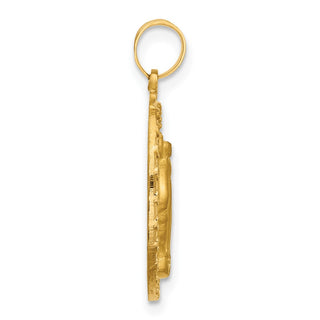 14K Yellow Gold Satin and Polished Miraculous Medal Solid Oval Pendant XR2111