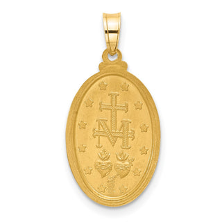 14K Yellow Gold Satin and Polished Miraculous Medal Solid Oval Pendant XR2111
