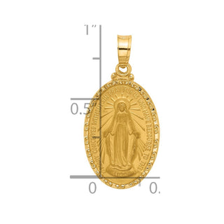 14K Yellow Gold Satin and Polished Miraculous Medal Solid Oval Pendant XR2111