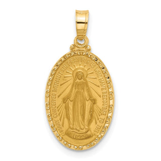 14K Yellow Gold Satin and Polished Miraculous Medal Solid Oval Pendant XR2111