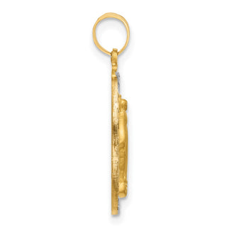 14K Yellow Gold with Rhodium-plating Satin and Polished Miraculous Medal Solid Oval Pendant XR2112