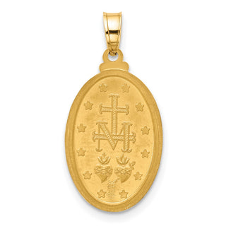 14K Yellow Gold with Rhodium-plating Satin and Polished Miraculous Medal Solid Oval Pendant XR2112
