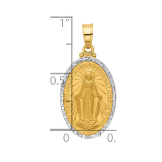 14K Yellow Gold with Rhodium-plating Satin and Polished Miraculous Medal Solid Oval Pendant XR2112