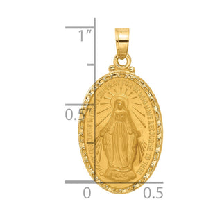 14K Yellow Gold Satin and Polished Miraculous Medal Oval Solid Pendant