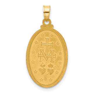 14K Yellow Gold with Rhodium-plating Satin and Polished Miraculous Medal Solid Oval Pendant XR2114