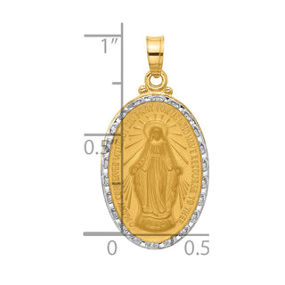 14K Yellow Gold with Rhodium-plating Satin and Polished Miraculous Medal Solid Oval Pendant XR2114
