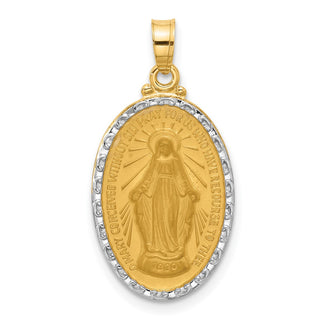 14K Yellow Gold with Rhodium-plating Satin and Polished Miraculous Medal Solid Oval Pendant XR2114