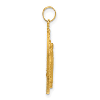 14K Yellow Gold Satin and Polished Miraculous Medal Solid Oval Pendant XR2115