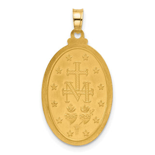 14K Yellow Gold Satin and Polished Miraculous Medal Solid Oval Pendant XR2115