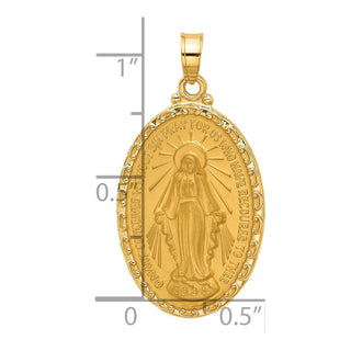14K Yellow Gold Satin and Polished Miraculous Medal Solid Oval Pendant XR2115