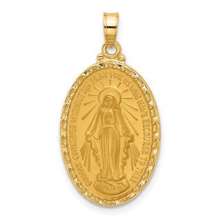 14K Yellow Gold Satin and Polished Miraculous Medal Solid Oval Pendant XR2115