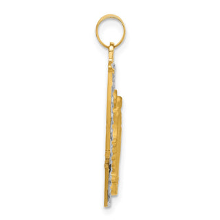 14K Yellow Gold with Rhodium-plating Satin and Polished Miraculous Medal Solid Oval Pendant XR2116