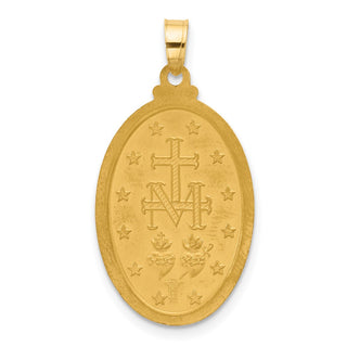 14K Yellow Gold with Rhodium-plating Satin and Polished Miraculous Medal Solid Oval Pendant XR2116
