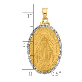 14K Yellow Gold with Rhodium-plating Satin and Polished Miraculous Medal Solid Oval Pendant XR2116