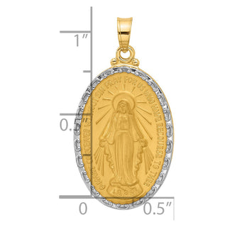 14K Yellow Gold with Rhodium-plating Satin and Polished Miraculous Medal Solid Oval Pendant XR2116