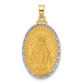 14K Yellow Gold with Rhodium-plating Satin and Polished Miraculous Medal Solid Oval Pendant XR2116