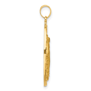 14k Yellow Gold & Miraculous Medal Solid Oval Pendant - 33 x 17.6mm, Polished, Satin & Brushed